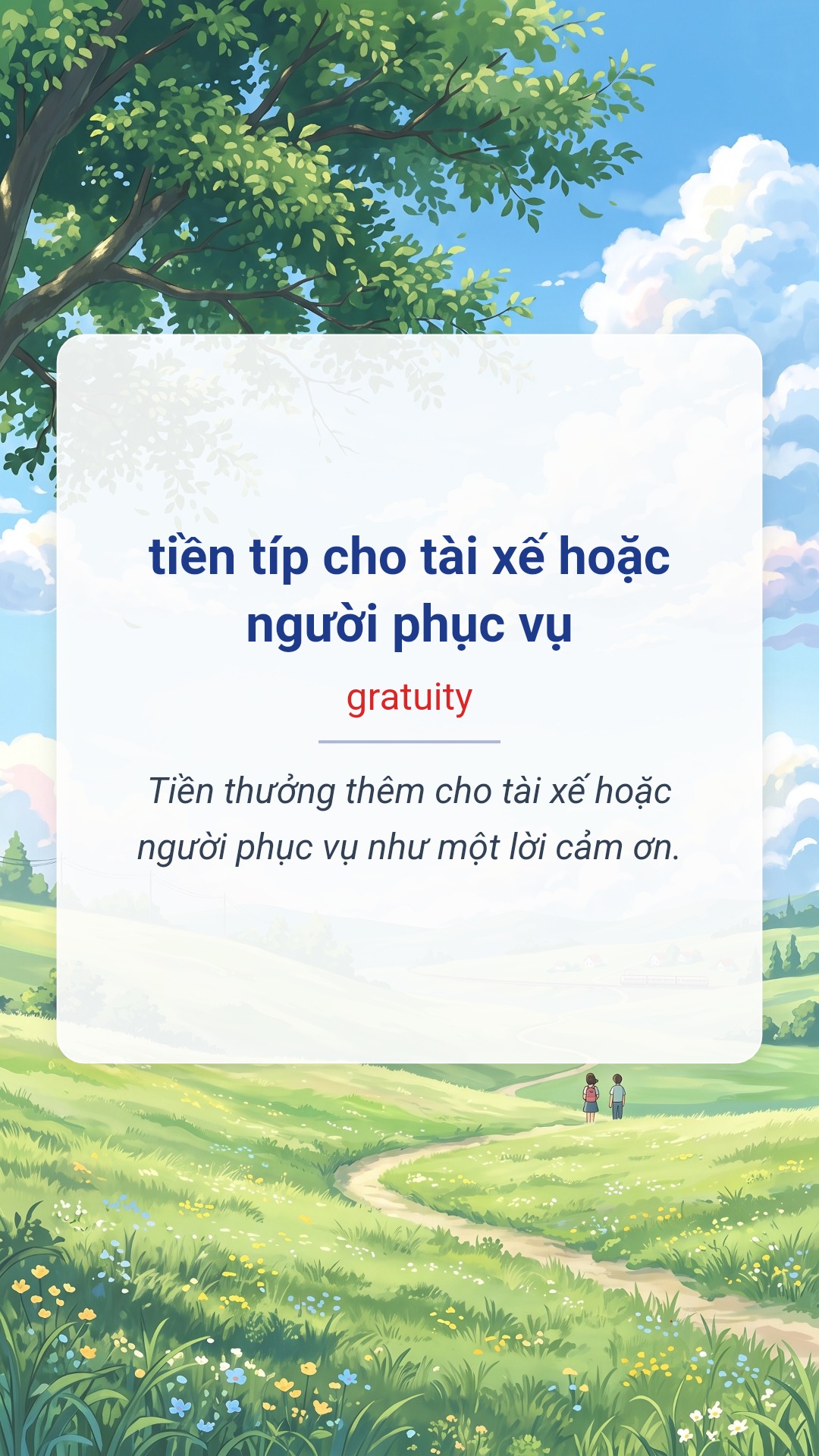tiền típ cho tài xế hoặc người phục vụ tiếng Anh là gratuity Hình minh hoạ "tiền típ cho tài xế hoặc người phục vụ" tiếng Anh là "gratuity"