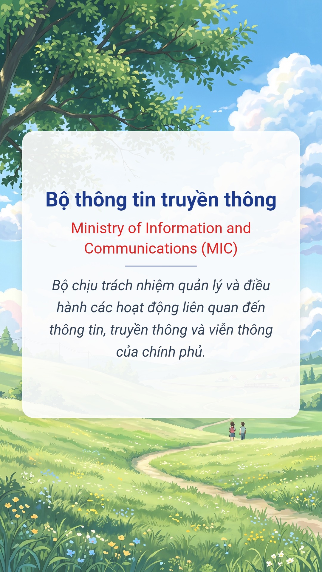 Bộ thông tin truyền thông tiếng Anh là Ministry of Information and Communications (MIC) Hình minh hoạ "Bộ thông tin truyền thông" tiếng Anh là "Ministry of Information and Communications (MIC)"