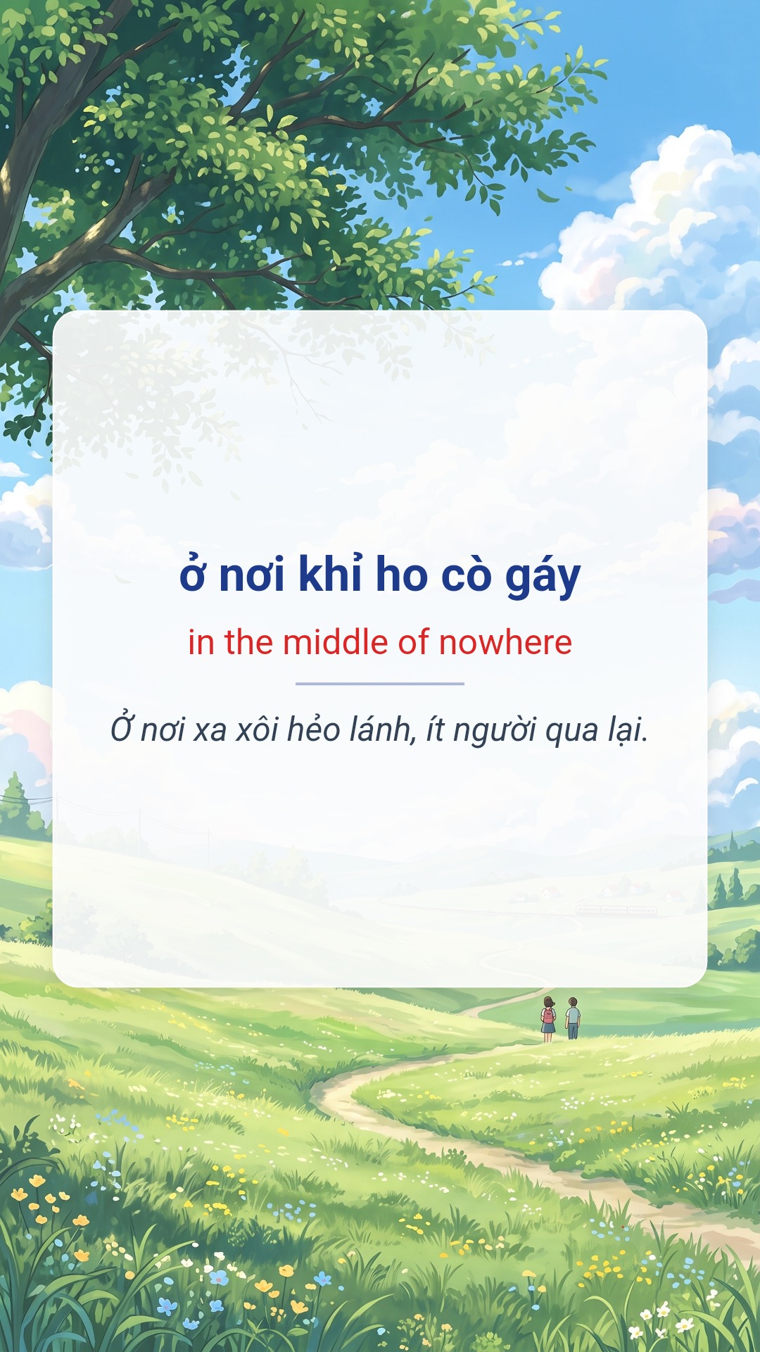 Hình minh hoạ "ở nơi khỉ ho cò gáy" tiếng Anh là "in the middle of nowhere"
